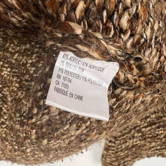 Anthropologie One Girl Who Open Front Cardigan Sweater Chunky Knit Brown S - Picture 5 of 6